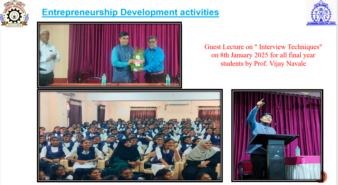 Guest Lecture on ” Interview Techniques”  on 8th January 2025 for all final year  students by Prof. Vijay Navale